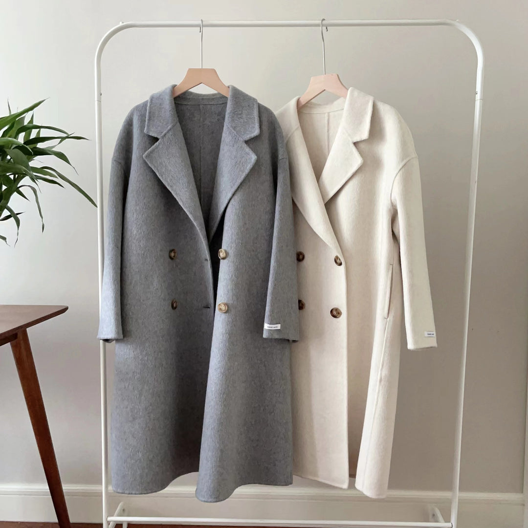 Dame Oversized Dobbeltspent Ullkåpe med Notch Lapels