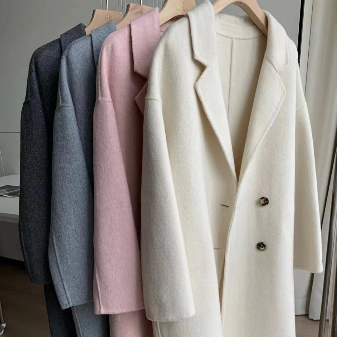 Dame Oversized Dobbeltspent Ullkåpe med Notch Lapels