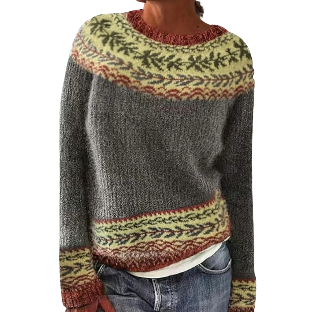 Ella | Dame Fair Isle Strikkegenser med Rund Hals og Avslappet Passform