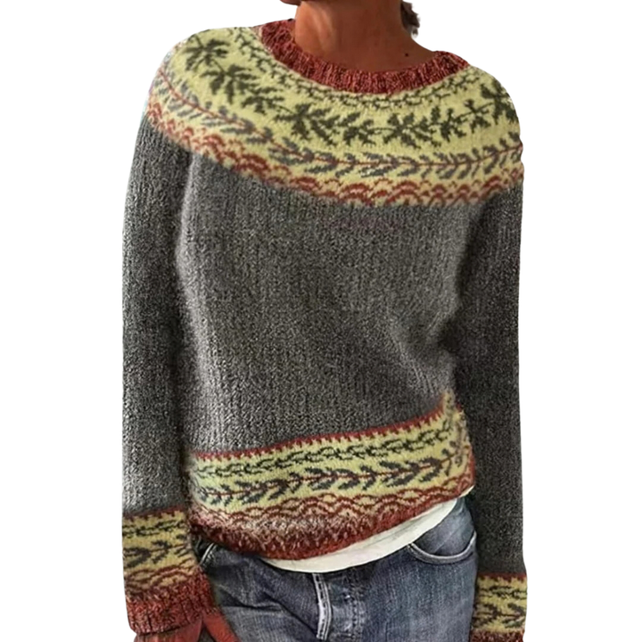 Ella | Dame Fair Isle Strikkegenser med Rund Hals og Avslappet Passform