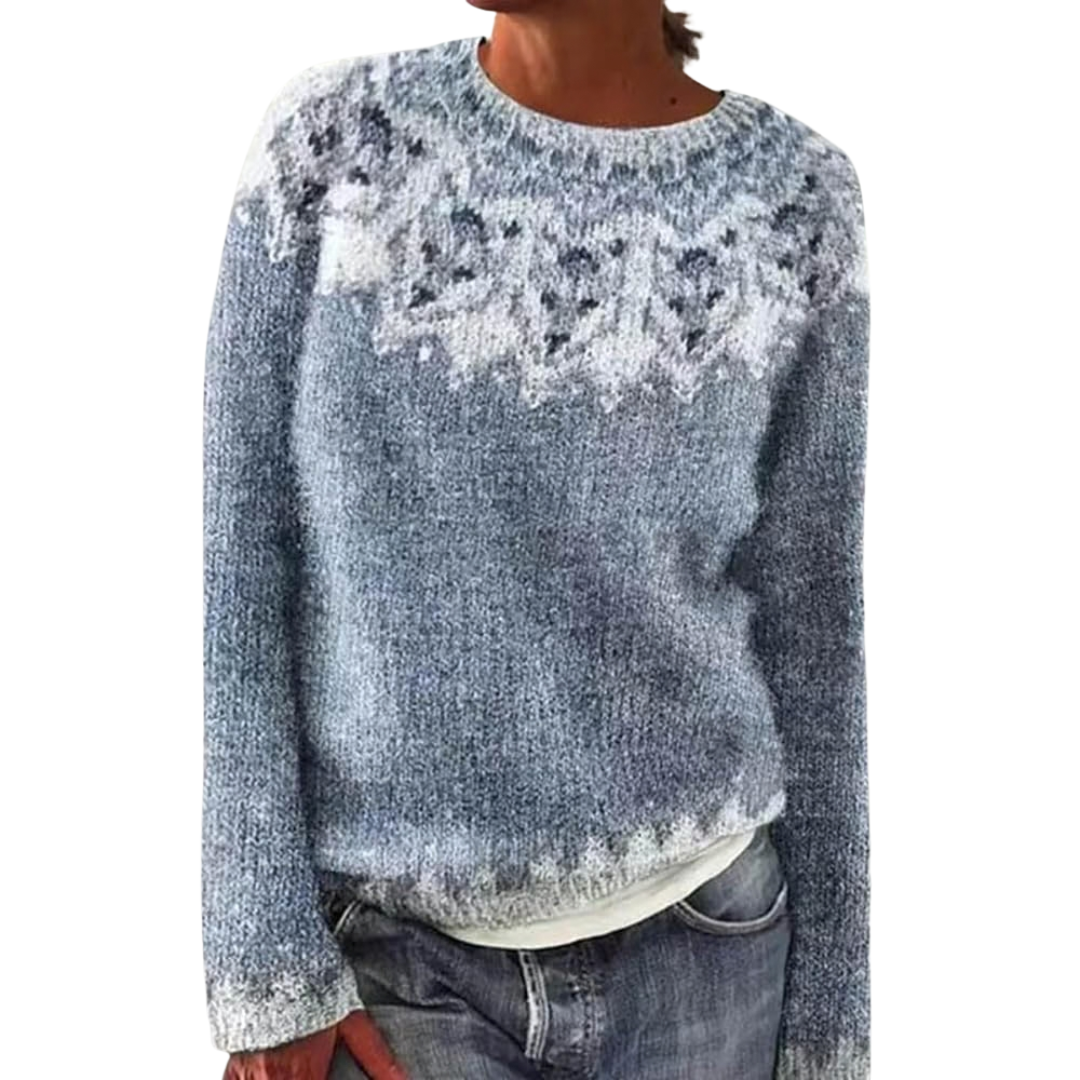 Ella | Dame Fair Isle Strikkegenser med Rund Hals og Avslappet Passform