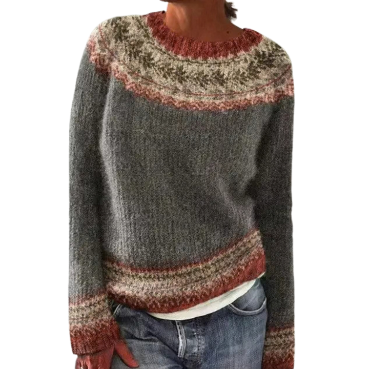 Ella | Dame Fair Isle Strikkegenser med Rund Hals og Avslappet Passform