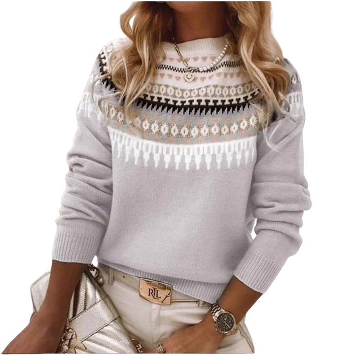 Ella | Dame Fair Isle Strikkegenser med Rund Hals og Avslappet Passform