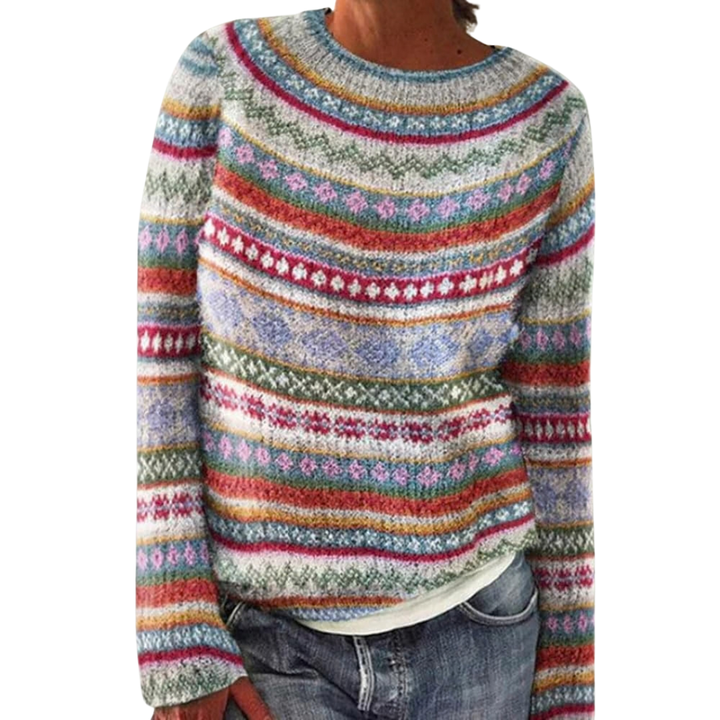 Ella | Dame Fair Isle Strikkegenser med Rund Hals og Avslappet Passform