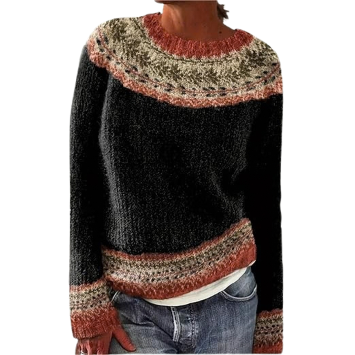 Ella | Dame Fair Isle Strikkegenser med Rund Hals og Avslappet Passform