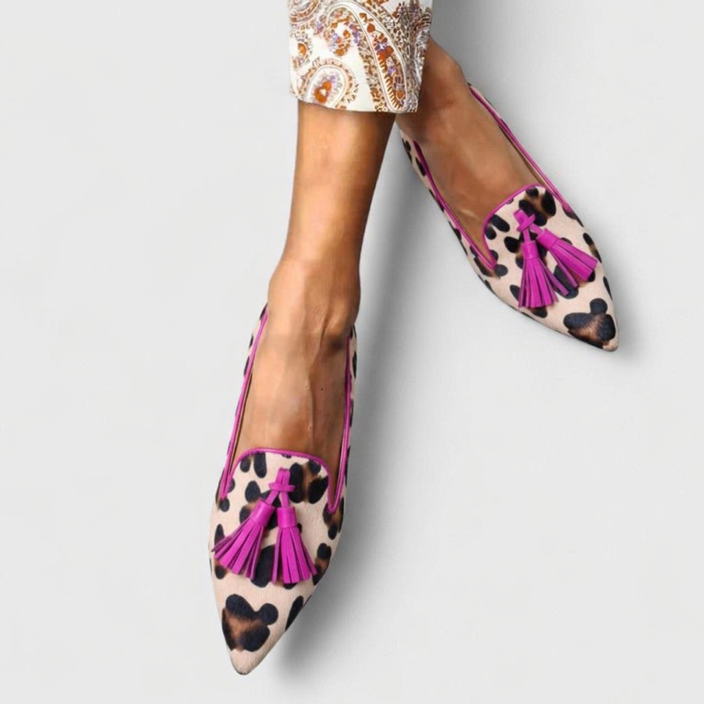 Ella | Kvinne Leopardmønstret Spiss Tå Tassel Loafers