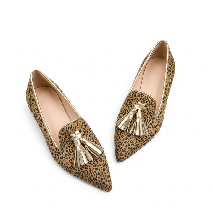 Ella | Kvinne Leopardmønstret Spiss Tå Tassel Loafers