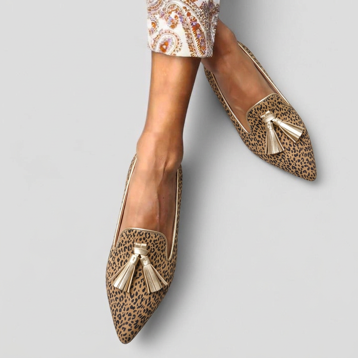 Ella | Kvinne Leopardmønstret Spiss Tå Tassel Loafers