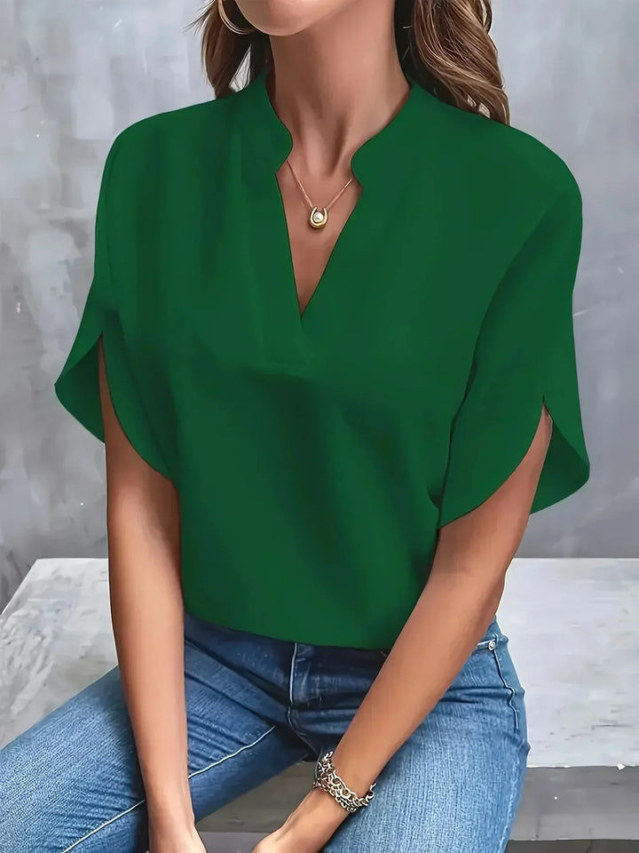 Bettina | Elegant Dame Splitte Ermer V-Hals Bluse