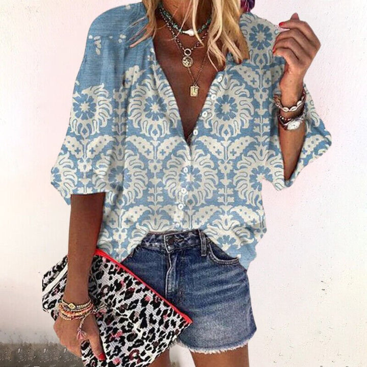 Emma | Boho Bluse V-Hals Lange Ermer Blomstertrykk