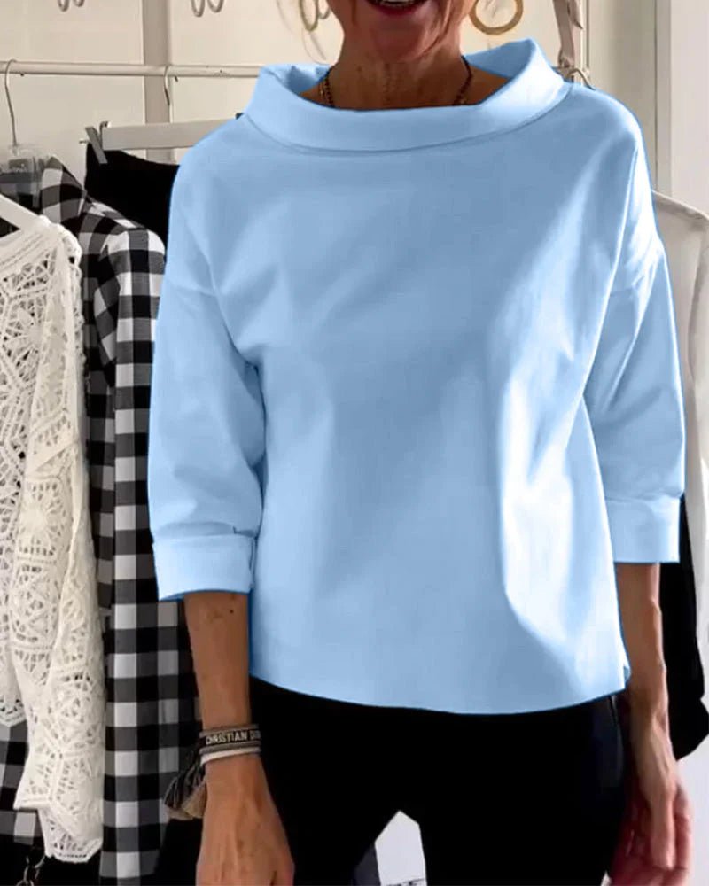 Olivia | Kvinne Relaxed Bateau Neck Bluse med 3/4 Ermer og Senkede Skuldre