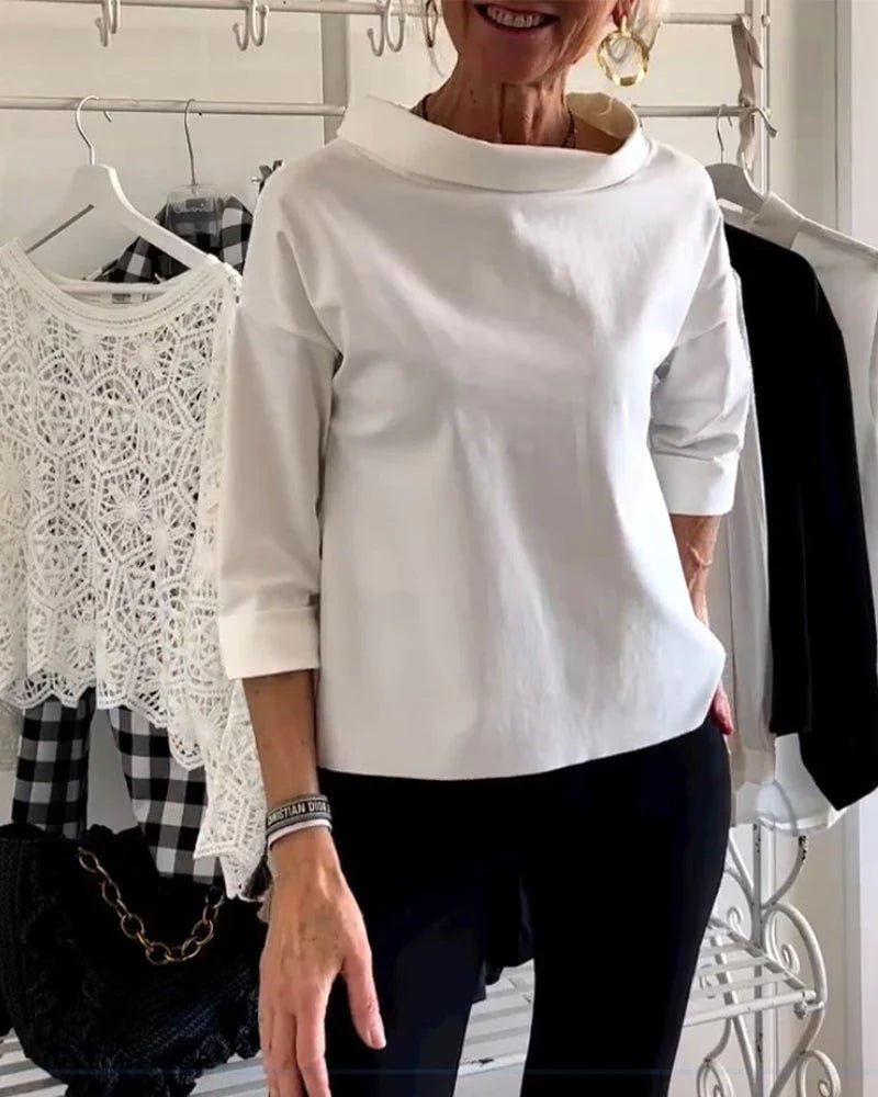 Olivia | Kvinne Relaxed Bateau Neck Bluse med 3/4 Ermer og Senkede Skuldre