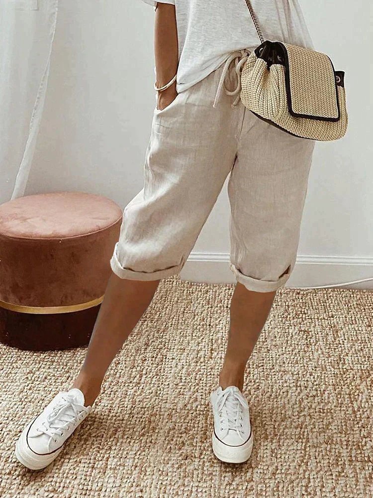 Liv | Kvinne Linstoff Bermuda Shorts med Snor