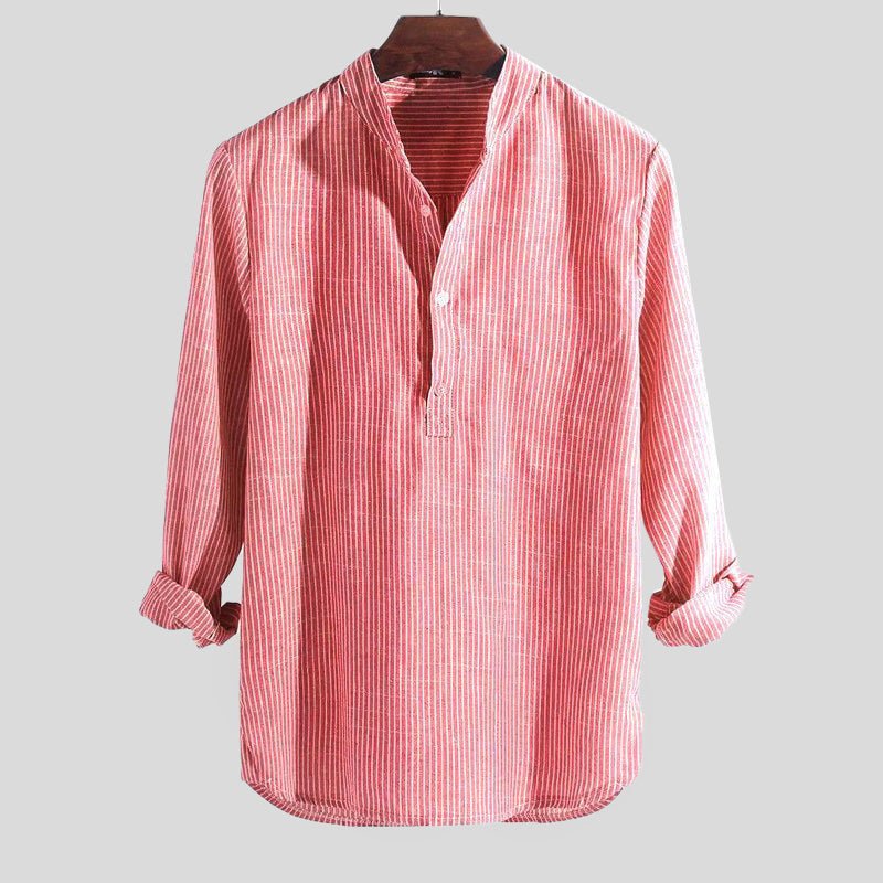 Magnus | Herre Stripete Seersucker Henley Skjorte Langermet