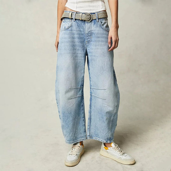 Olivia | Kvinne Cropped Barrel Leg Denim Jeans Mid-Rise