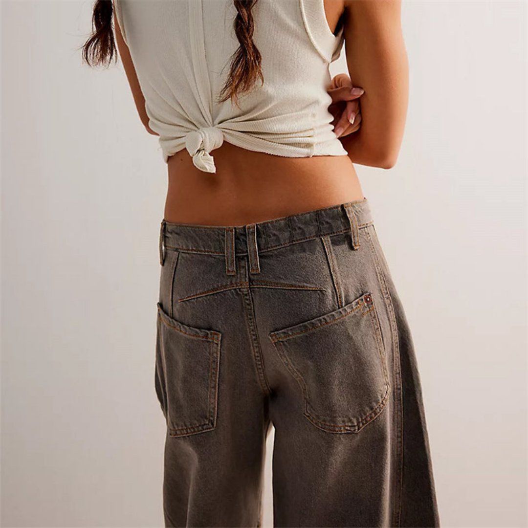 Olivia | Kvinne Cropped Barrel Leg Denim Jeans Mid-Rise
