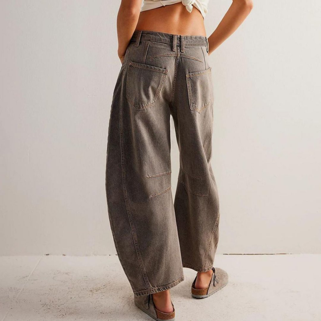 Olivia | Kvinne Cropped Barrel Leg Denim Jeans Mid-Rise