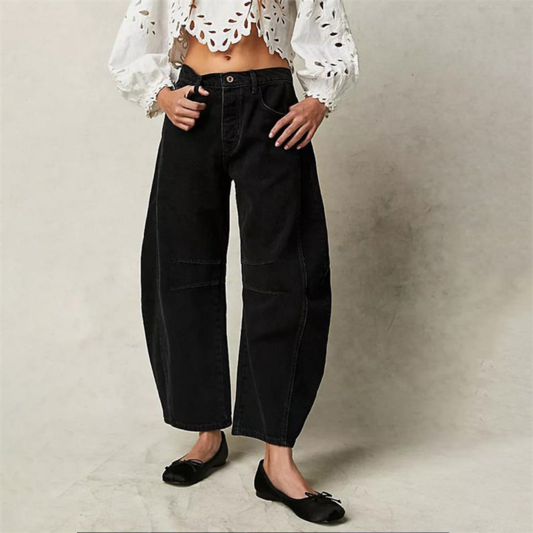 Olivia | Kvinne Cropped Barrel Leg Denim Jeans Mid-Rise
