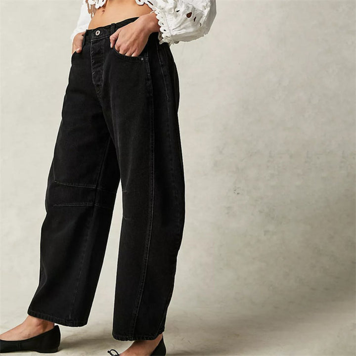 Olivia | Kvinne Cropped Barrel Leg Denim Jeans Mid-Rise