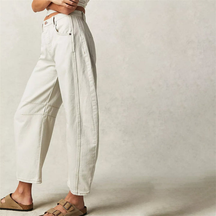 Olivia | Kvinne Cropped Barrel Leg Denim Jeans Mid-Rise