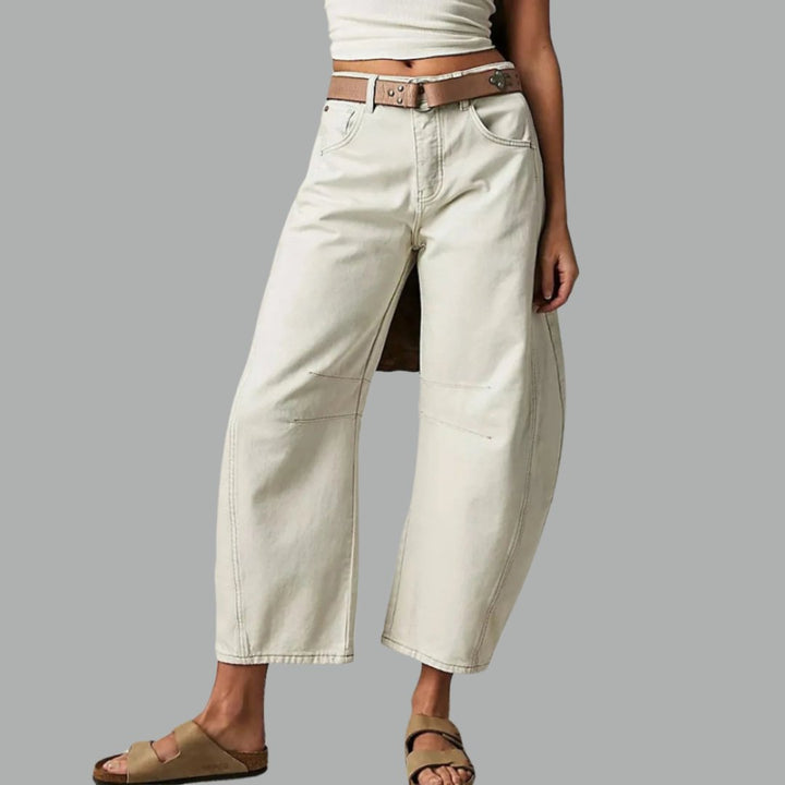 Olivia | Kvinne Cropped Barrel Leg Denim Jeans Mid-Rise