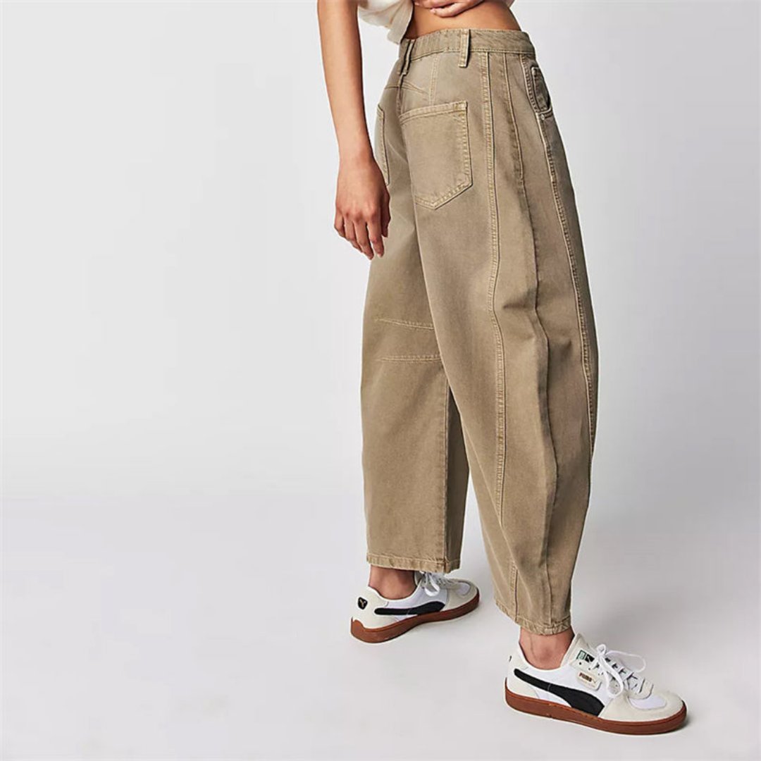 Olivia | Kvinne Cropped Barrel Leg Denim Jeans Mid-Rise