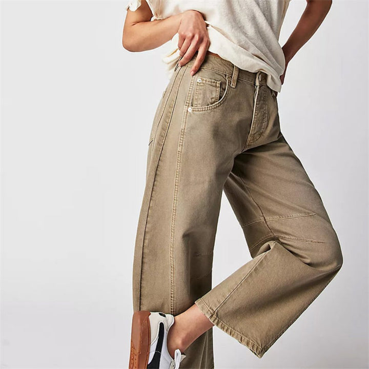 Olivia | Kvinne Cropped Barrel Leg Denim Jeans Mid-Rise