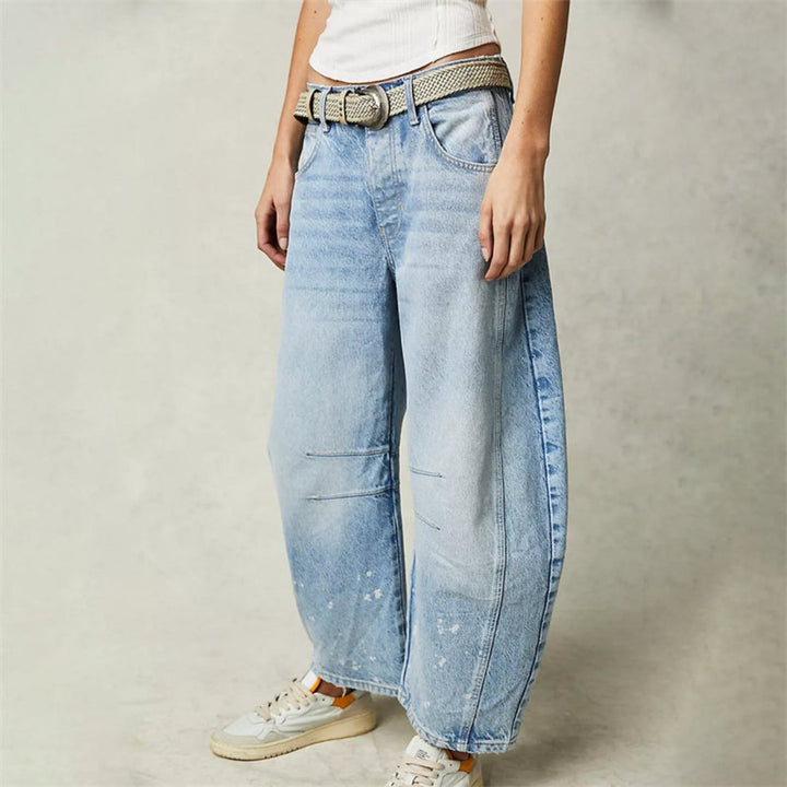 Olivia | Kvinne Cropped Barrel Leg Denim Jeans Mid-Rise