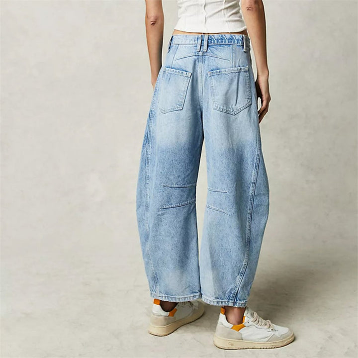 Olivia | Kvinne Cropped Barrel Leg Denim Jeans Mid-Rise
