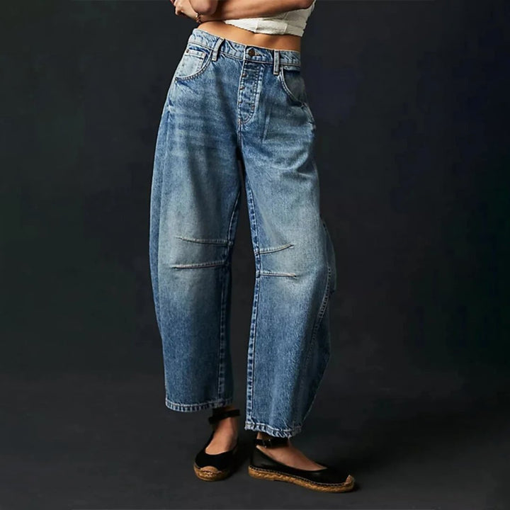 Olivia | Kvinne Cropped Barrel Leg Denim Jeans Mid-Rise