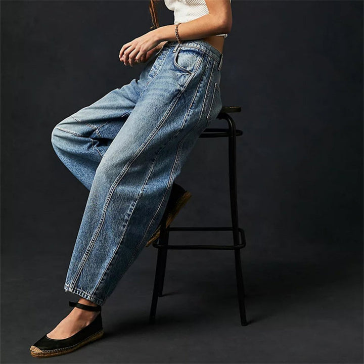 Olivia | Kvinne Cropped Barrel Leg Denim Jeans Mid-Rise